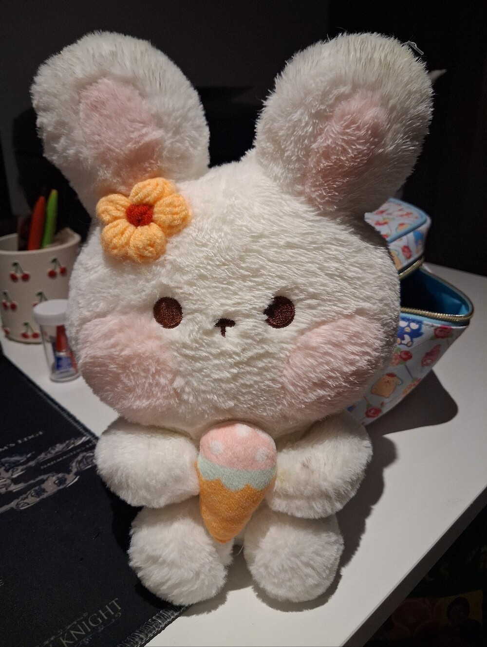 Spring Easter Ice Cream White Pink Bunny Rabbit Plush Stuffed Animal - Picture 1 of 2